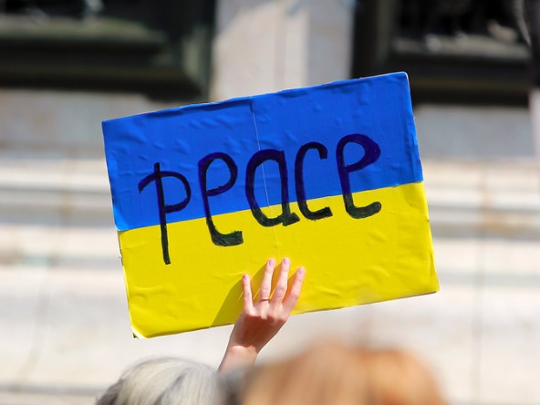 Ukrainian flag at peace protest